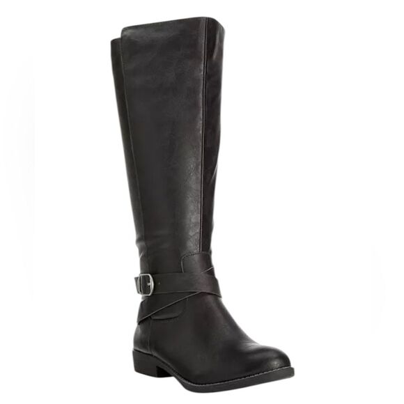Style & Co. Shoes - NWT Style & Co Black Riding Boots Faux Leather Wide‑Calf Round Toe Full Zip 7.5